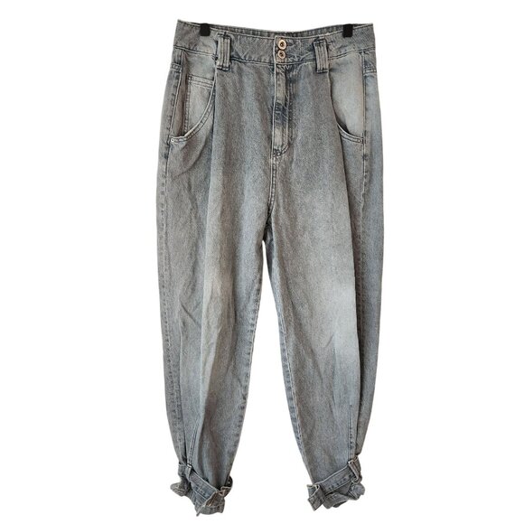 Zara Relaxed Light Wash Jeans Belted Ankle Trendy 100% Cotton Women's 6 - Picture 2 of 11